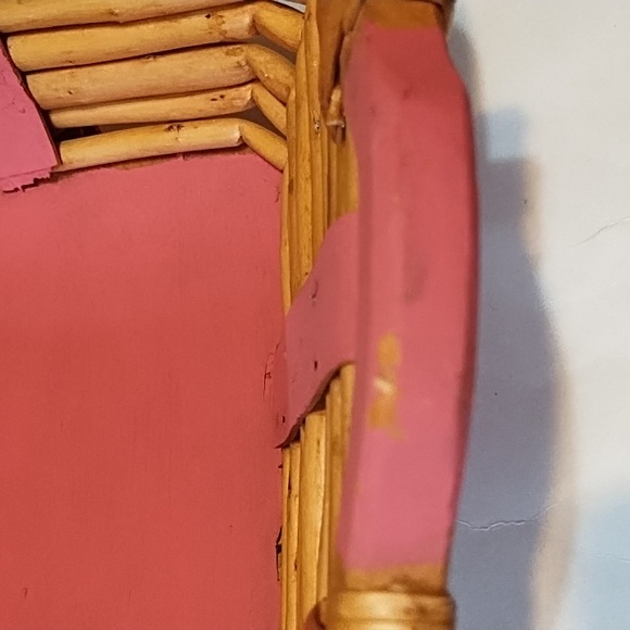 Coral and Tan Wooden 2 Handle Basket - Picture 4 of 10